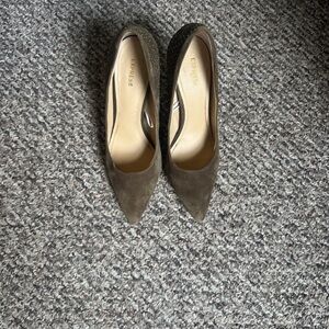 Express Olive Suede Pointed Pumps with Studded Heel